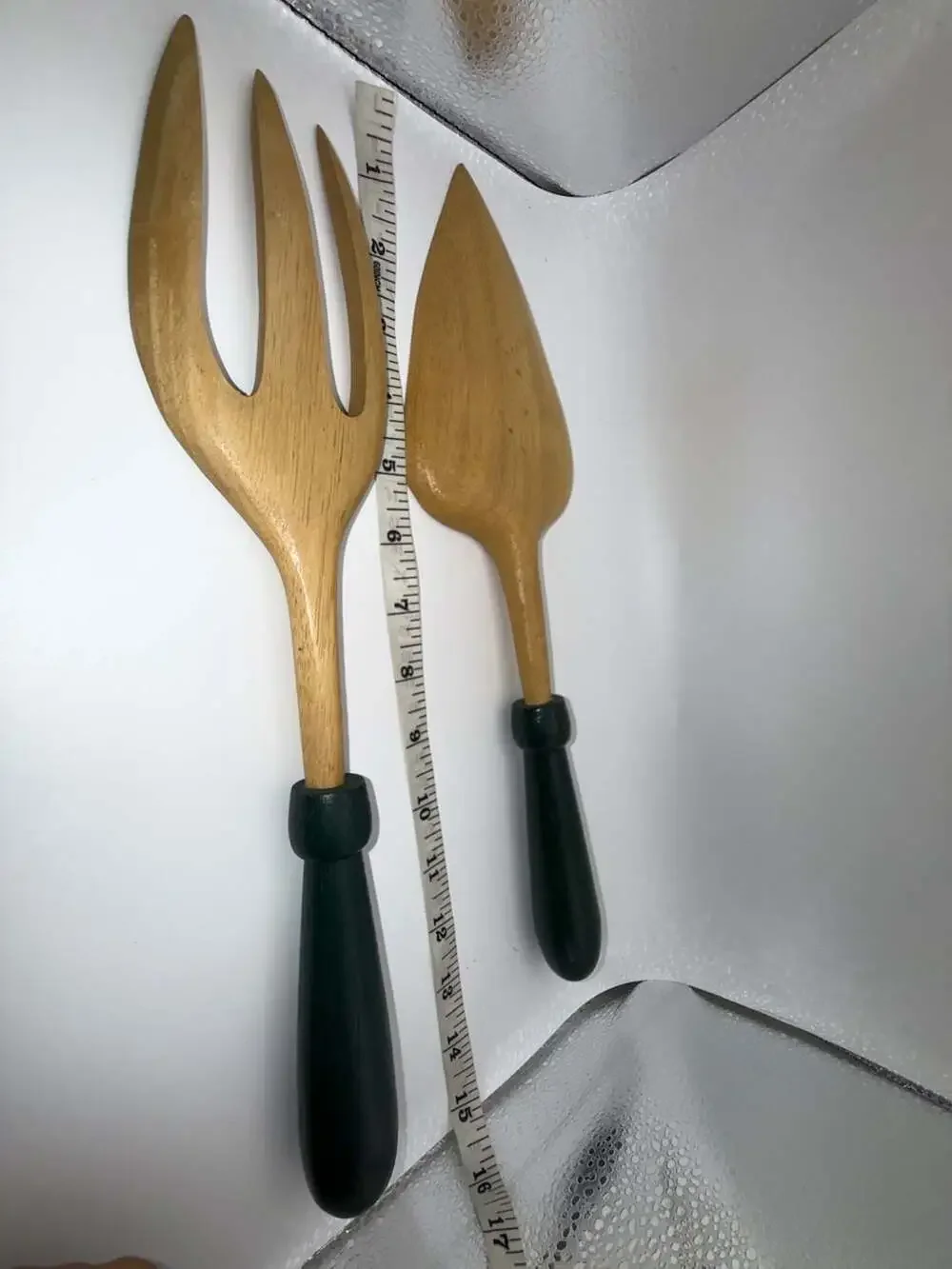 Vintage Mid-Century Modern Painted Wood Salad Serving Set